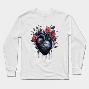 Black Blooming Heart Long Sleeve T-Shirt